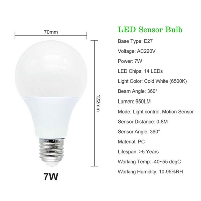 Bulbe à capteur intelligent E27 Sensor de lumière de jour et de nuit Bulbe LED avec détection de mouvement par radar PIR