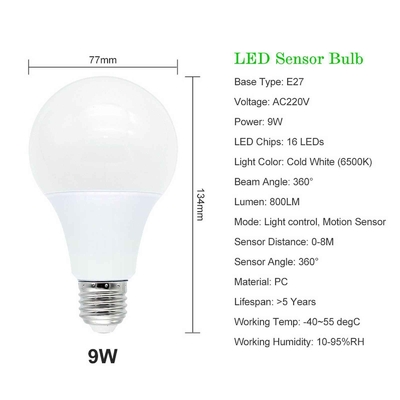 Bulbe à capteur intelligent E27 Sensor de lumière de jour et de nuit Bulbe LED avec détection de mouvement par radar PIR