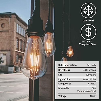 Longue durée de vie 6W ampoule à filaments LED atténuée en ambre lumière jaune chaude pour base E26